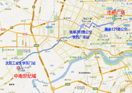 从市府广场到项目公交线路